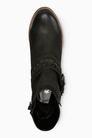 Leather Stud Strap Cuban Boots